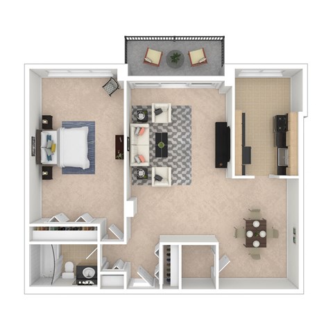 Floor plan for 1 bed, 1 bath, 840 sqft